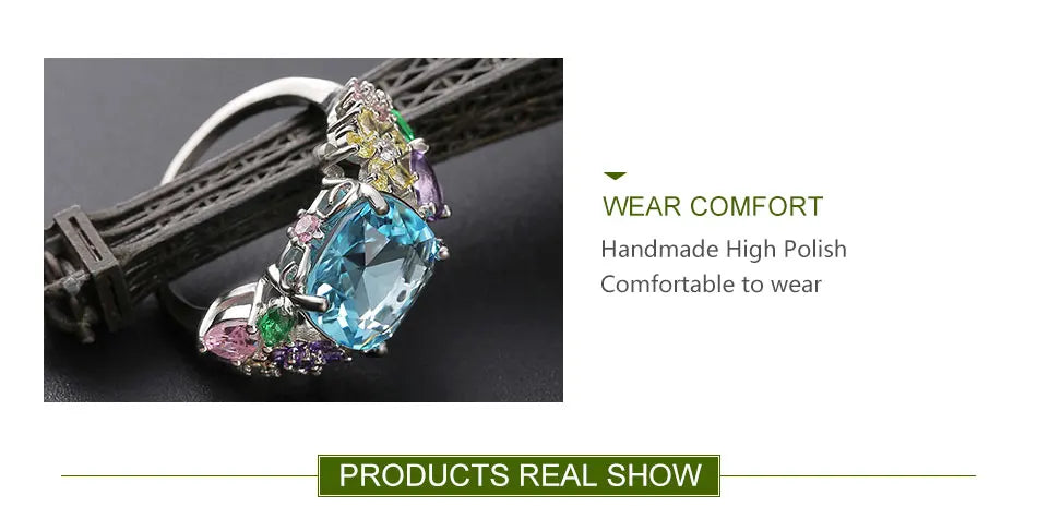 ZDADAN 925 Sterling Silver Square Gemstone Ring For Women Fashion Glamour Gift Wedding Jewelry