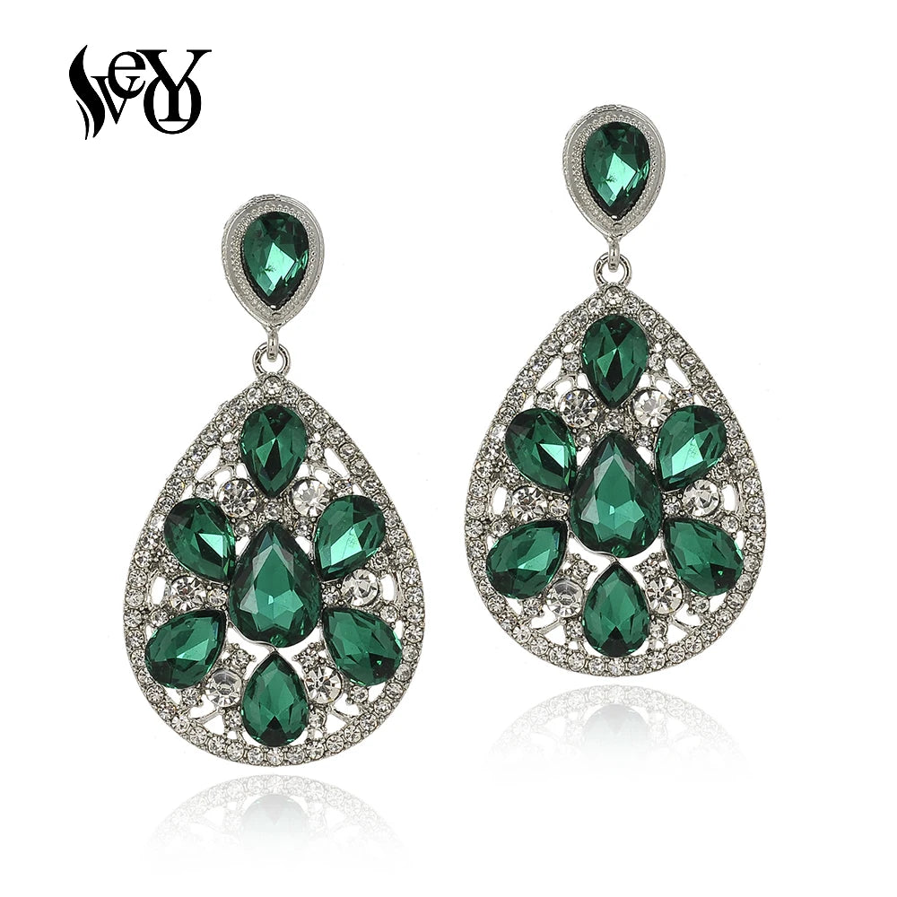 VEYO Vintage Elegant Crystal Rhinestone Drop Earrings Bridal Dangle Earrings for Women Fashion Jewelry