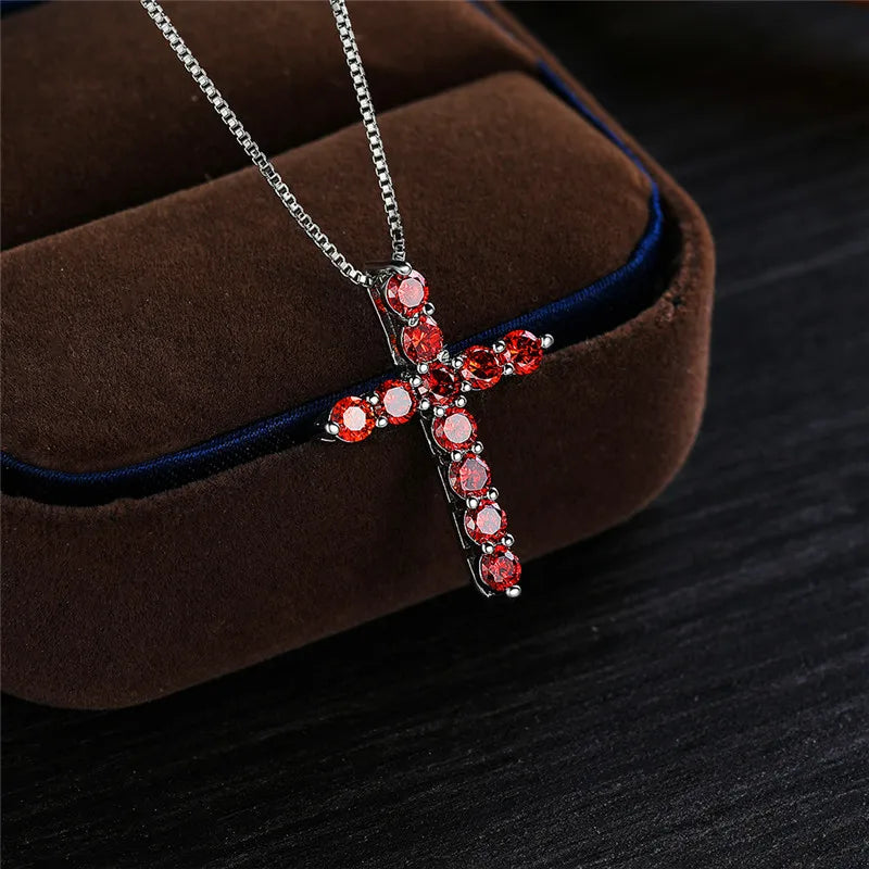 Luxury Female Crystal Blue Purple Pendant Necklace Charm Silver Color Chain Zircon Stone Wedding Jewelry For Women