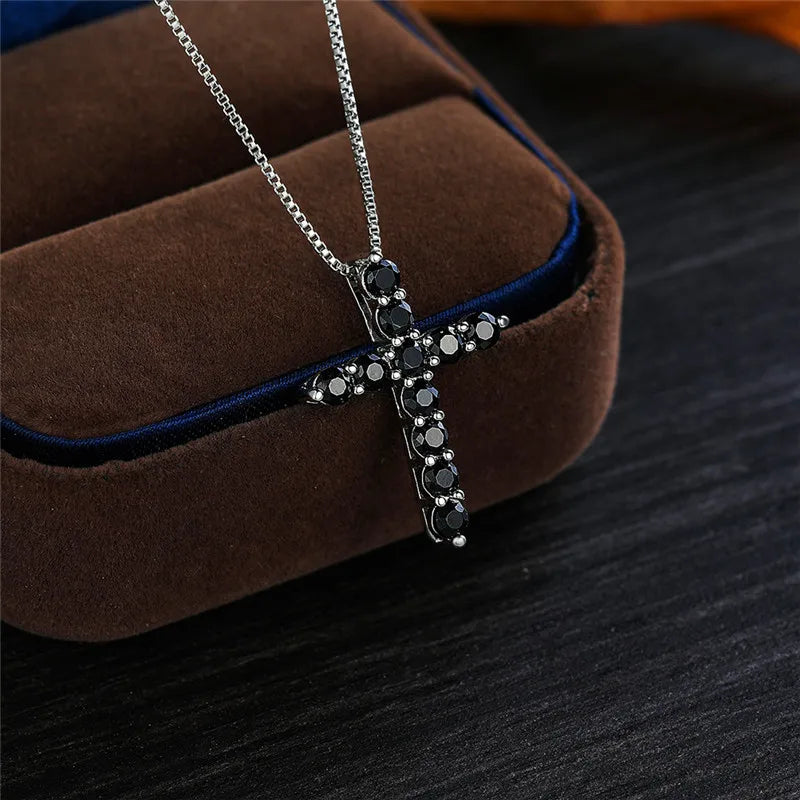 Luxury Female Crystal Blue Purple Pendant Necklace Charm Silver Color Chain Zircon Stone Wedding Jewelry For Women