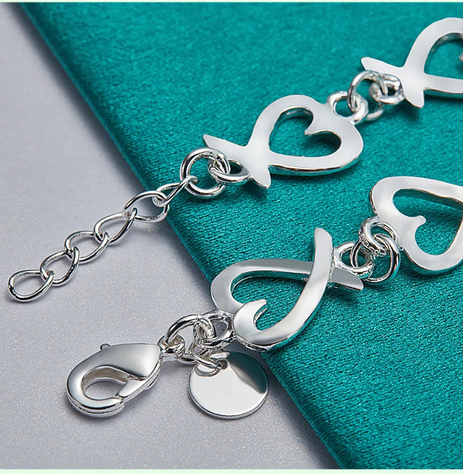 URMYLADY 925 Sterling Silver Love Heart Chain Bracelet For Women Wedding Engagement Party Fashion Jewelry