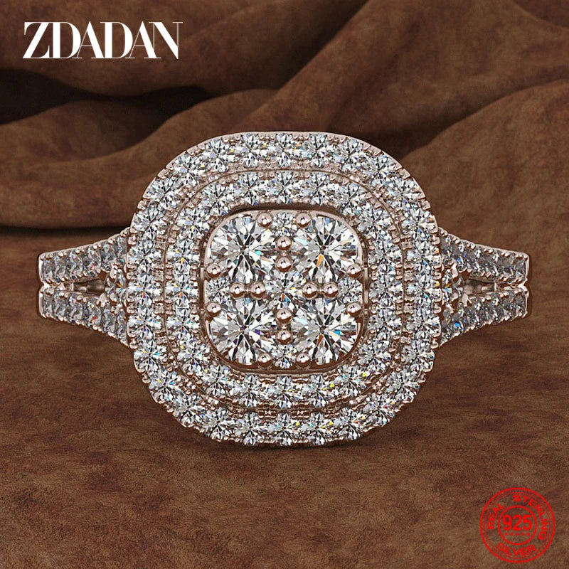 ZDADAN 925 Sterling Silver Square CZ Ring For Women Fashion Jewelry Accessories Wholesale Gift
