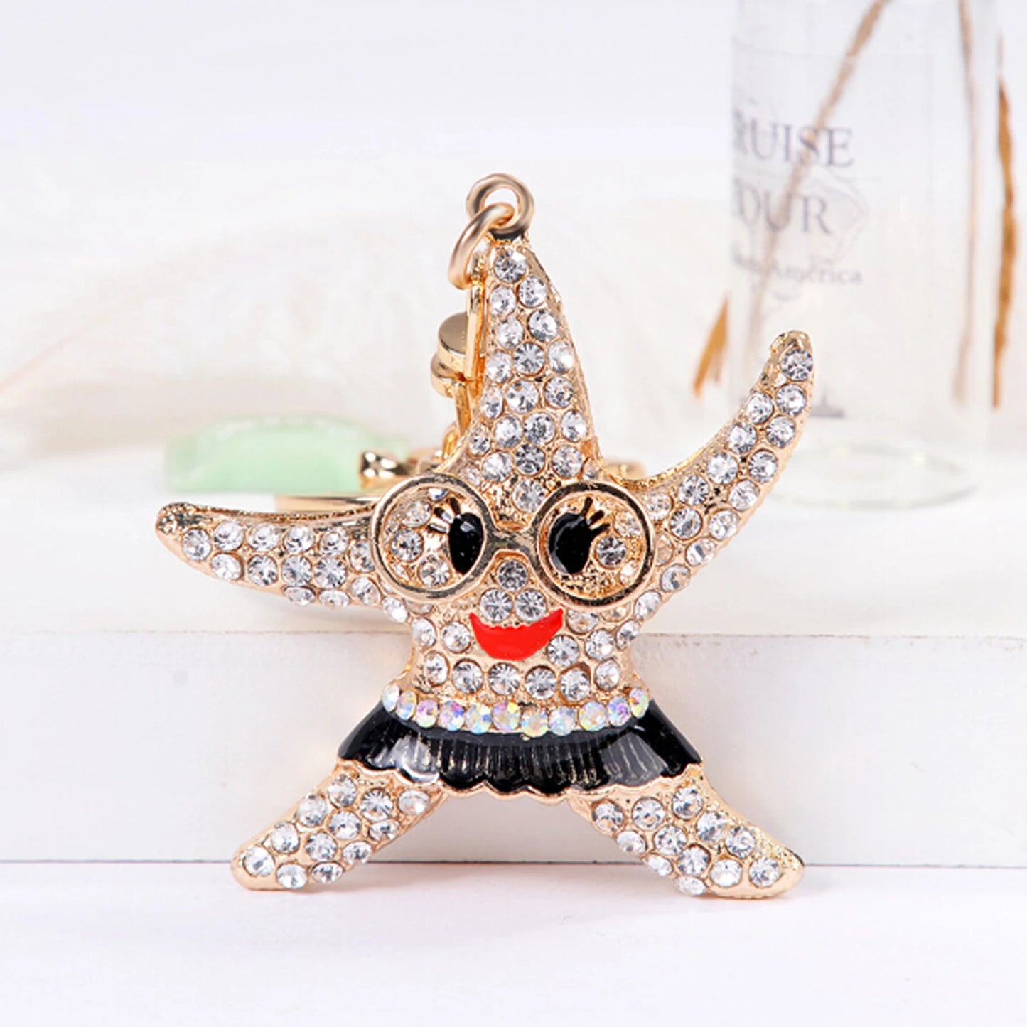 Fashion Rhinestone Crystal Metal Keychain Lovely Cartoon Marine Style Tortoise Fish Dolphin Keyring HandBag Car Pendant Gift