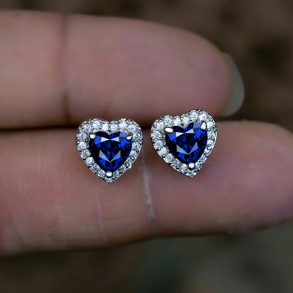 Dainty Female Rainbow Crystal Stone Jewelry Charm Silver Color Small Stud Earring Cute Heart Zircon Wedding Earrings For Women