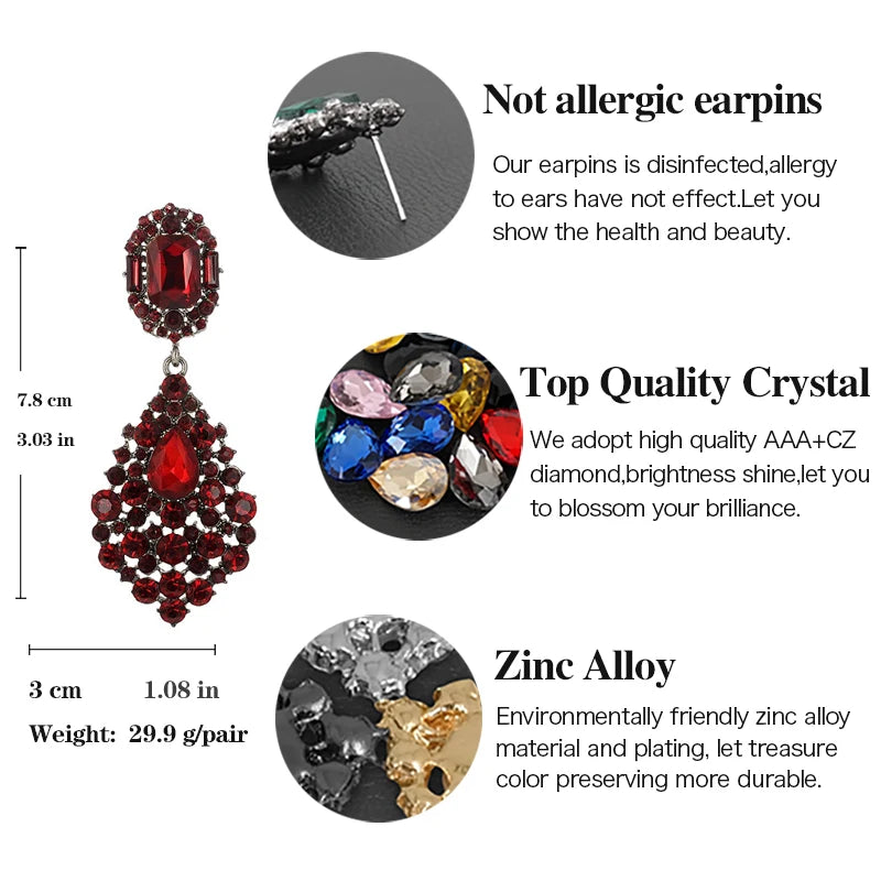 VEYO Luxury Red Full of Rhinestone Crystal Drop Earrings Long Dangle Earrings Jewelry For Women New