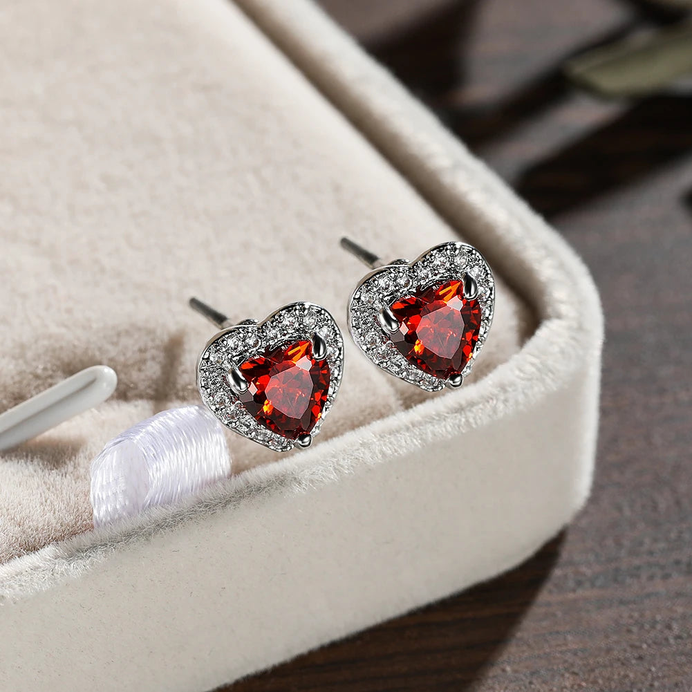 Dainty Female Rainbow Crystal Stone Jewelry Charm Silver Color Small Stud Earring Cute Heart Zircon Wedding Earrings For Women