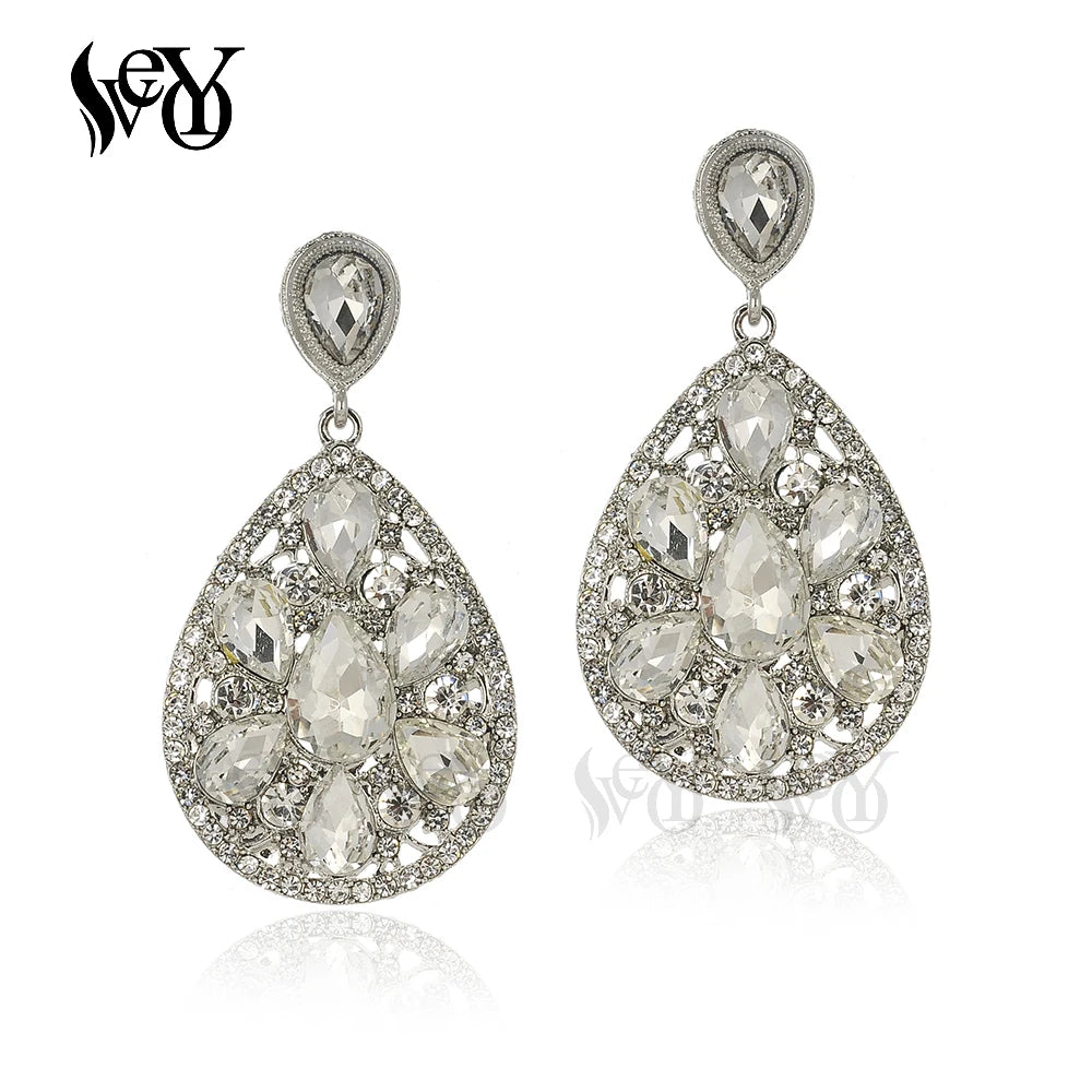VEYO Vintage Elegant Crystal Rhinestone Drop Earrings Bridal Dangle Earrings for Women Fashion Jewelry