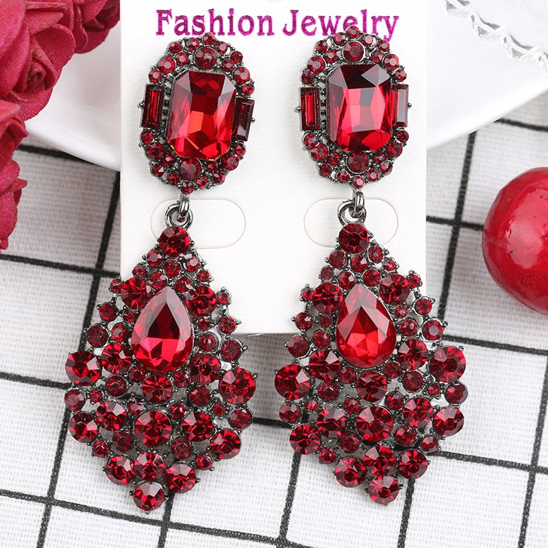 VEYO Luxury Red Full of Rhinestone Crystal Drop Earrings Long Dangle Earrings Jewelry For Women New