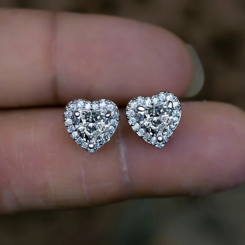 Dainty Female Rainbow Crystal Stone Jewelry Charm Silver Color Small Stud Earring Cute Heart Zircon Wedding Earrings For Women