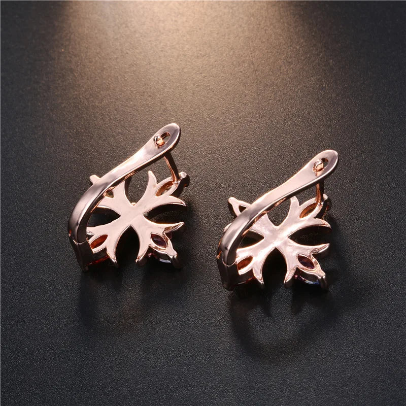 HUAMI Rose Gold Chain Neckalace Cross Stud Earrings Crystal Jewelry for Women Wedding Bling Zircon Collier Femme Gift Party