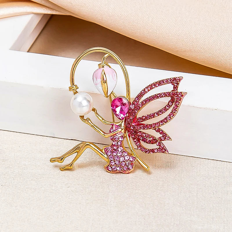 New Crystal Ballerina Pearl Girl Brooch Pin Angel Dancer Dancing Pins Brooches Jewelry for Valentine's Day Gifts