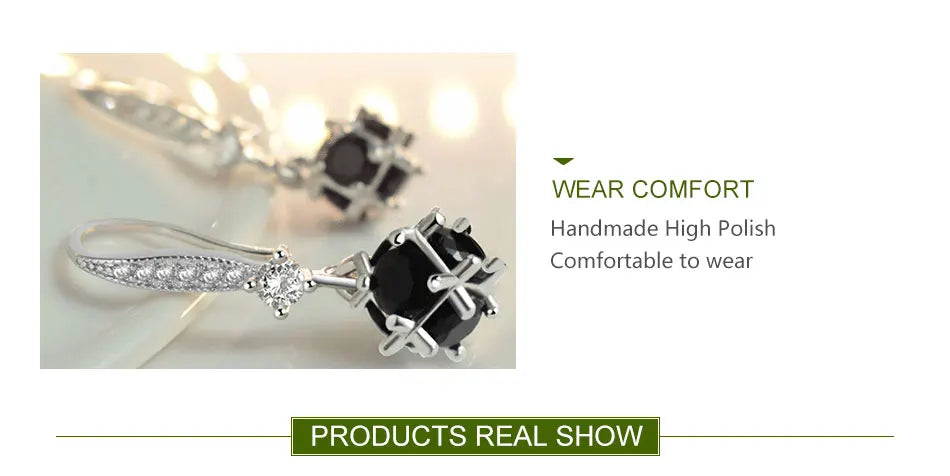 ZDADAN 925 Sterling Silver Black Round Zircon Drop Earrings For Women Fashion Wedding Jewelry Gift
