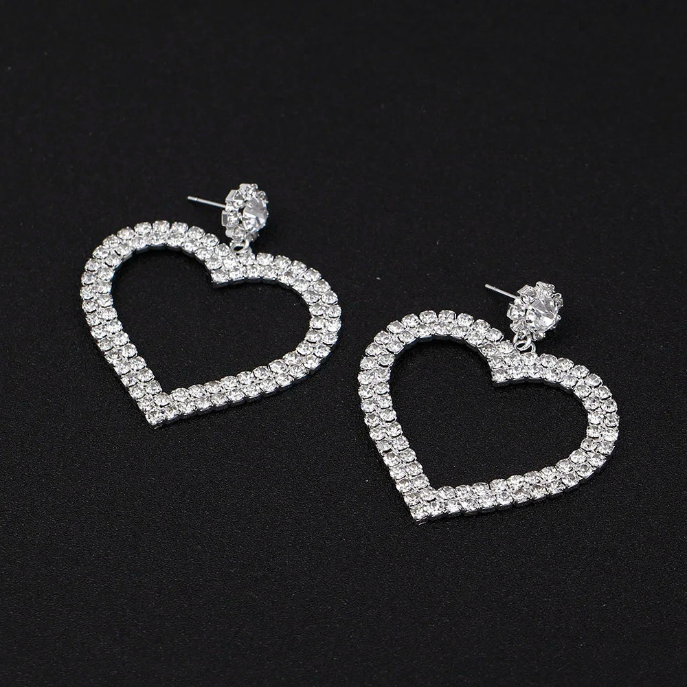 TREAZY Personality Silver Color Rhinestone Crystal Drop Earrings for Women Bride Heart Dangle Earrings Wedding Jewelry Brincos