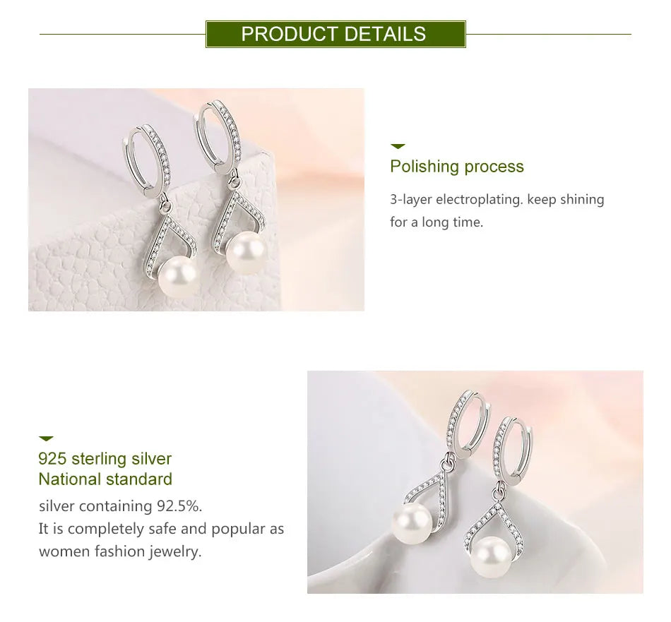 ZDADAN 925 Sterling Silver Pearl Drop Shape CZ Dangle Earrings For Women Fashion Wedding Jewelry Party Gift Wholesale