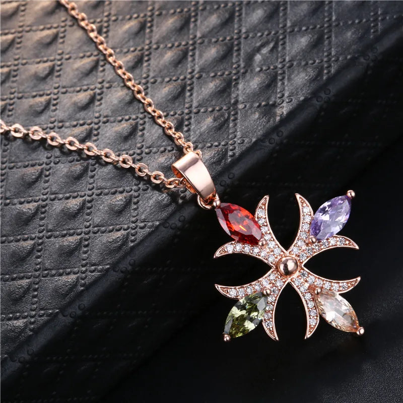 HUAMI Rose Gold Chain Neckalace Cross Stud Earrings Crystal Jewelry for Women Wedding Bling Zircon Collier Femme Gift Party