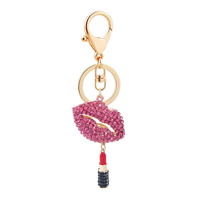 EASYA Sexy Elegant Women Crystal Lips Costume Keychain For Women Girls Lipstick Bag Dress Banquet Accessories Alloy Keychain