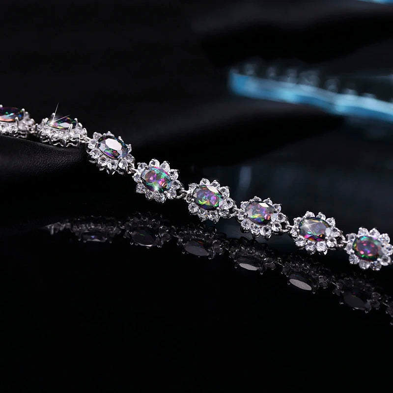 ThreeGraces Unique Mystic Rainbow Cubic Zirconia Crystal Bracelet Tennis Link Fashion Women Bridal Wedding Party Jewelry BR323