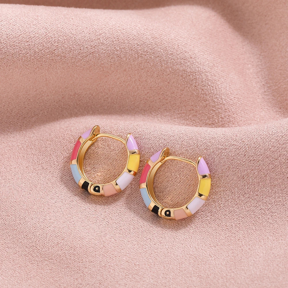 Mini Lovely Enamel Rainbow Round Circle Hoop Earrings for Women Fashion Colorful Huggie Hoops Piercing Pendientes Jewelry Gifts