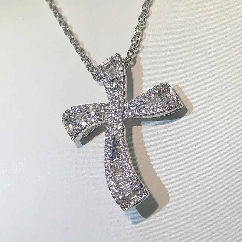 Classic Handmade Hip hop Big Cross pendant 925 Sterling Silver Zircon Vintage Pendant Necklace For Women Men Wedding Jewelry