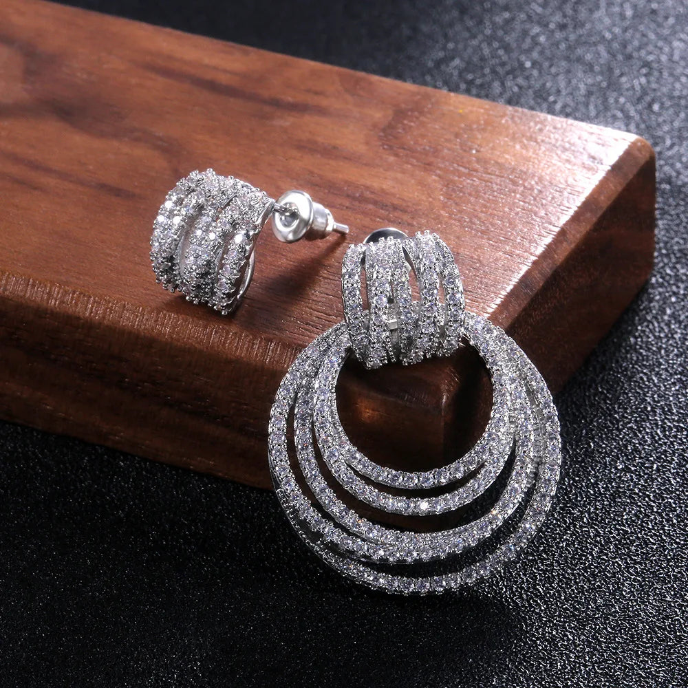 HUAMI Multilayer Circles Stud Earrings Women Luxury Cstuming Accessories January Gift Party Earring and Banquet Fshion Jewelry