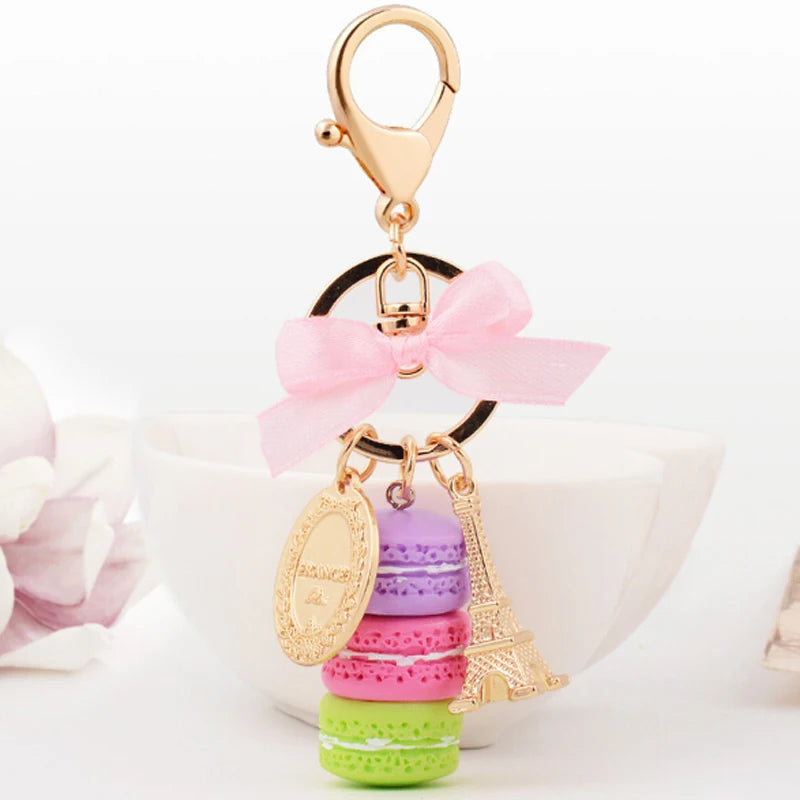 EASYA France Paris Cute Macaroon Effiel Tower Macarons Keychain Colorful Keyring Bag Pendant Car Charm Key Holder