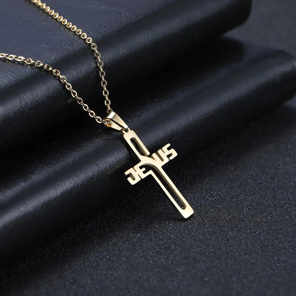 My Shape Stainless Steel Necklace Christian Jewelry Heart Jesus Cross Shaped Steel Color Gold Color Pendant Chain Jewelry Gifts