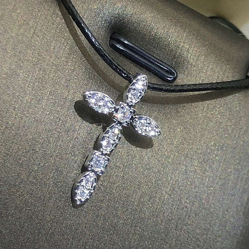 925 Silver Exquisite Cross Necklace Jewelry Women's Wedding Fashion Cross CZ Crystal Zircon Pendant Necklace Valentine's Day Gif