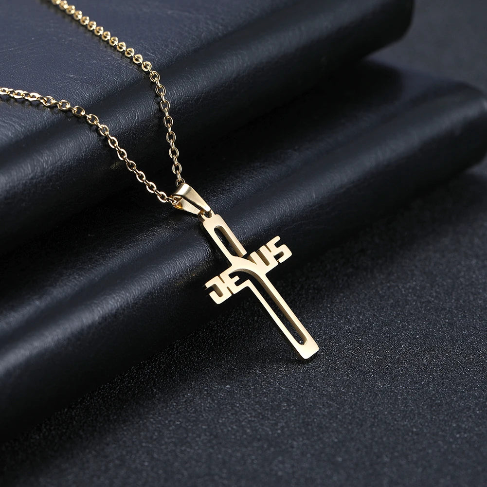 My Shape Stainless Steel Necklace Christian Jewelry Heart Jesus Cross Shaped Steel Color Gold Color Pendant Chain Jewelry Gifts