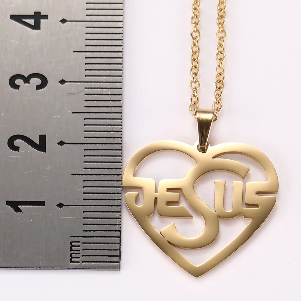 My Shape Stainless Steel Necklace Christian Jewelry Heart Jesus Cross Shaped Steel Color Gold Color Pendant Chain Jewelry Gifts