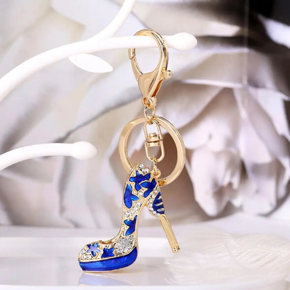 New Shining Rhinestone Crystal High Heels Shoes Keychain Women Lovely Meter Alloy Handbag Car Chains Holder Key Ring Gift