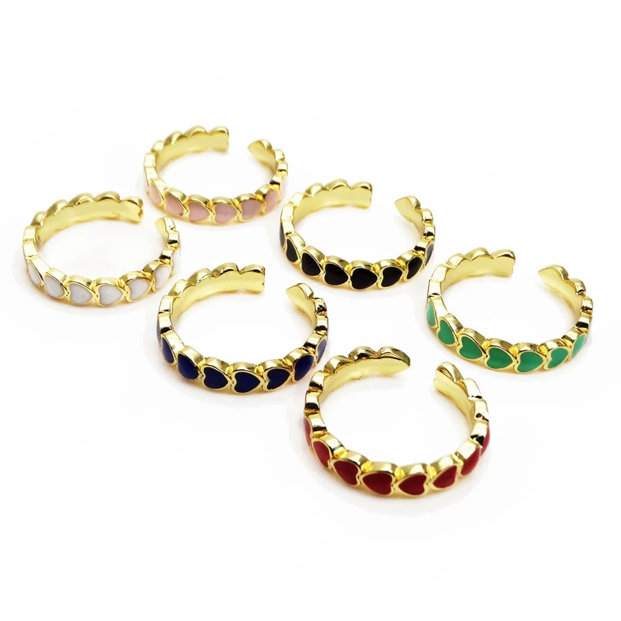 Opening adjustable ring loving heart rings Copper Zircon Drip paint color Rings love connection ring for women Party Jewelry