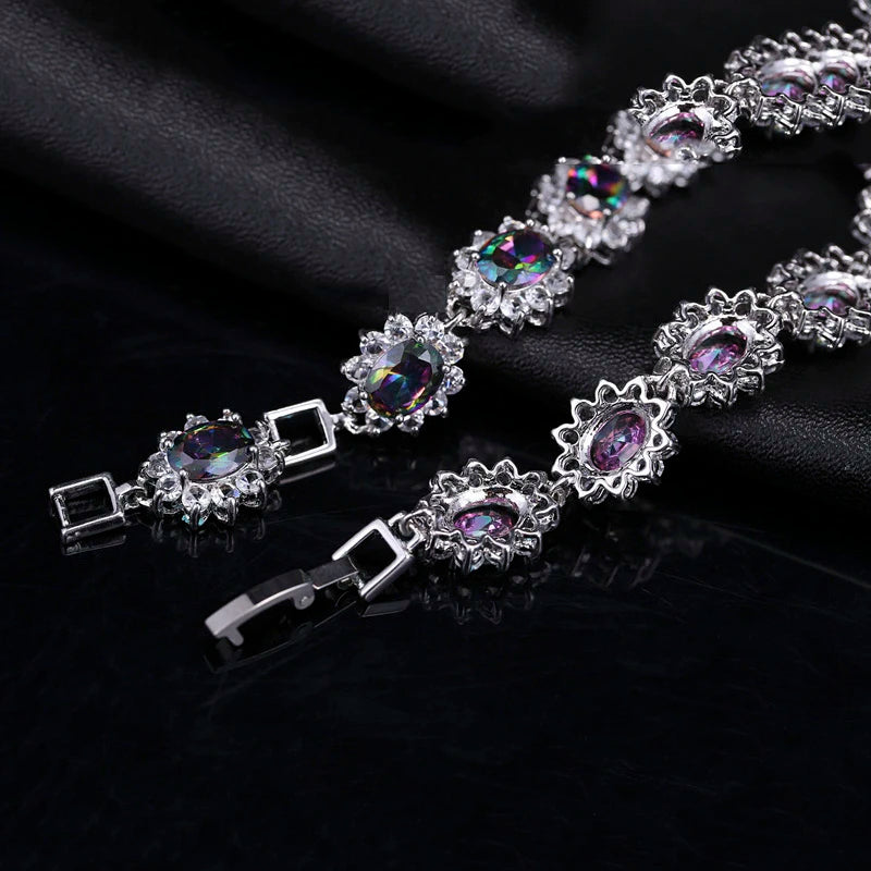 ThreeGraces Unique Mystic Rainbow Cubic Zirconia Crystal Bracelet Tennis Link Fashion Women Bridal Wedding Party Jewelry BR323