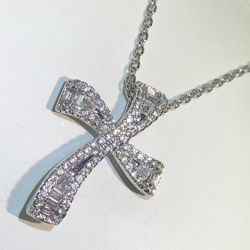 Classic Handmade Hip hop Big Cross pendant 925 Sterling Silver Zircon Vintage Pendant Necklace For Women Men Wedding Jewelry