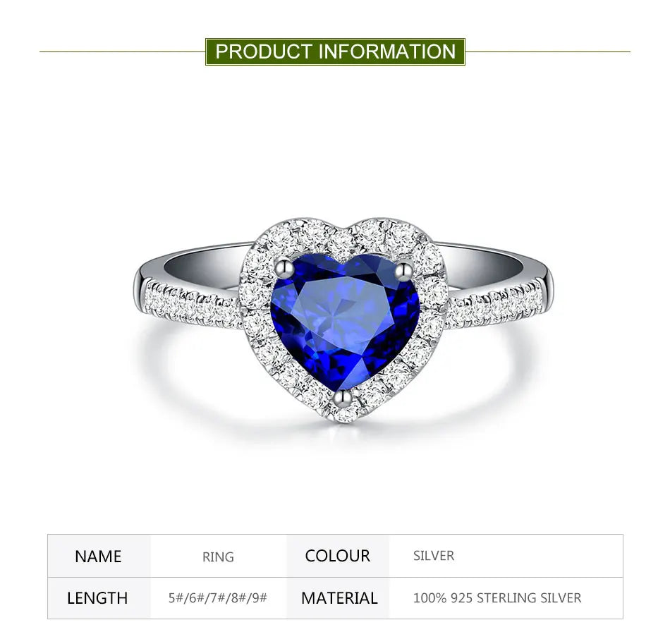 ZDADAN 925 Sterling Silver Heart Blue Gemstone Rings For Women Wedding Jewelry Fashion Gift