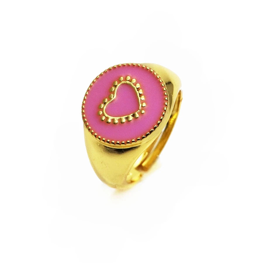 Opening adjustable ring loving heart rings Copper Zircon Drip paint color Rings love round ring for women Party Jewelry