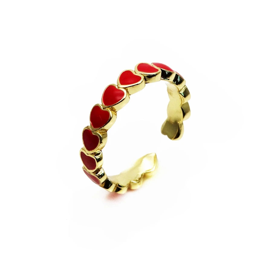 Opening adjustable ring loving heart rings Copper Zircon Drip paint color Rings love connection ring for women Party Jewelry