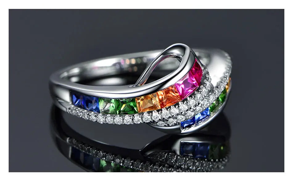 ZDADAN 925 Sterling Silver Charm Crystal Zircon Ring For Women Fashion Wedding Party Jewelry