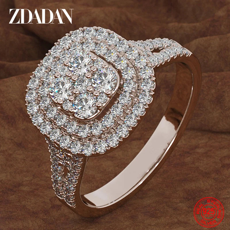 ZDADAN 925 Sterling Silver Square CZ Ring For Women Fashion Jewelry Accessories Wholesale Gift