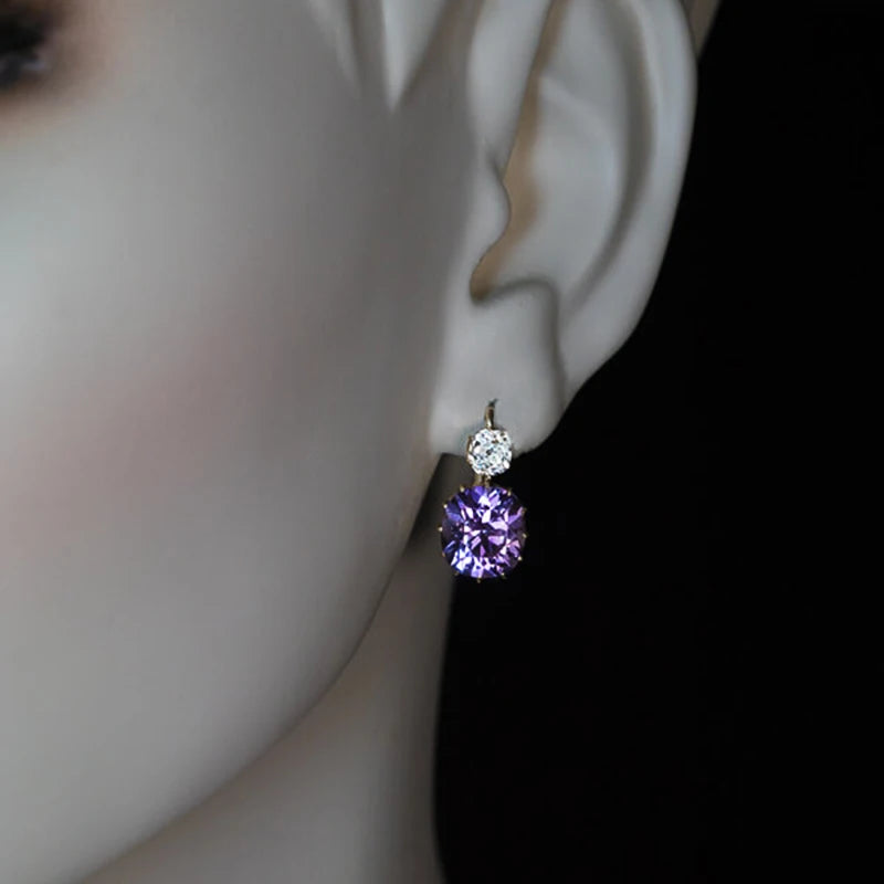 Huitan Charming Purple Drop Earrings for Women Temperament Jewelry Brilliant Cubic Zirconia Earrings Party Fashion Accessories