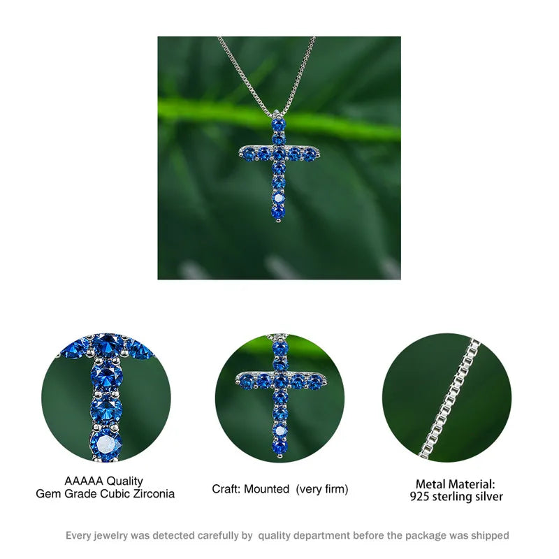 Luxury Female Crystal Blue Purple Pendant Necklace Charm Silver Color Chain Zircon Stone Wedding Jewelry For Women