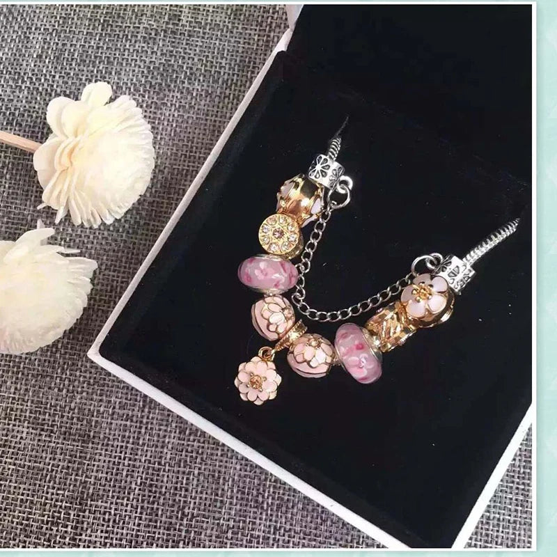 Luxury Crystal Flower Charm Bracelets & Bangles Gold Beads Bracelets For Women Jewellery Pulseira Feminina 2021 New Year Gift