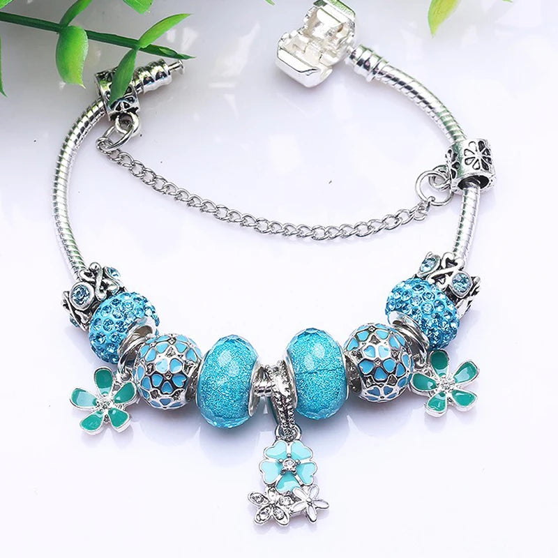 Luxury Crystal Flower Charm Bracelets & Bangles Gold Beads Bracelets For Women Jewellery Pulseira Feminina 2021 New Year Gift