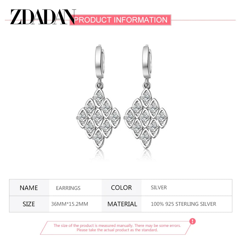 ZDADAN 925 Sterling Silver Purple Zircon Geometric Earrings For Women Fashion Jewelry