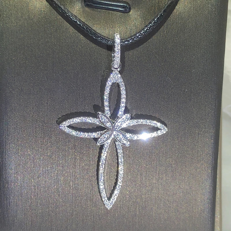 925 Silver New Jewelry Crystal Flower Pendant Necklace Exaggerate Atmosphere Personality Four-Leave Flower Chain For Women Party