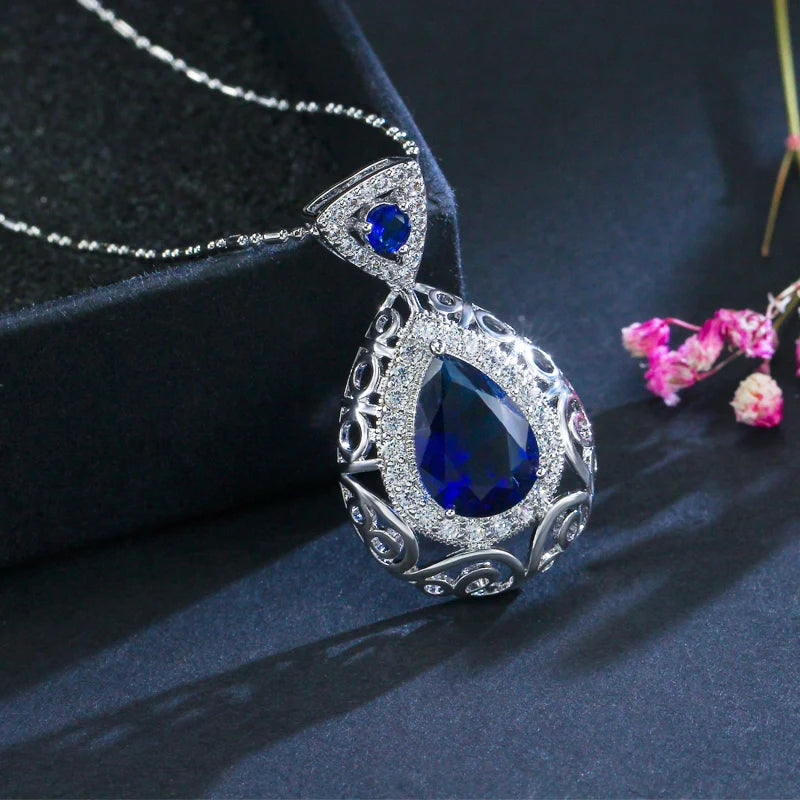 ThreeGraces 3pcs Elegant Green Cubic Zirconia Fashion Pendant Necklace  Earrings Ring Jewelry Set for Women Party Wear JS137
