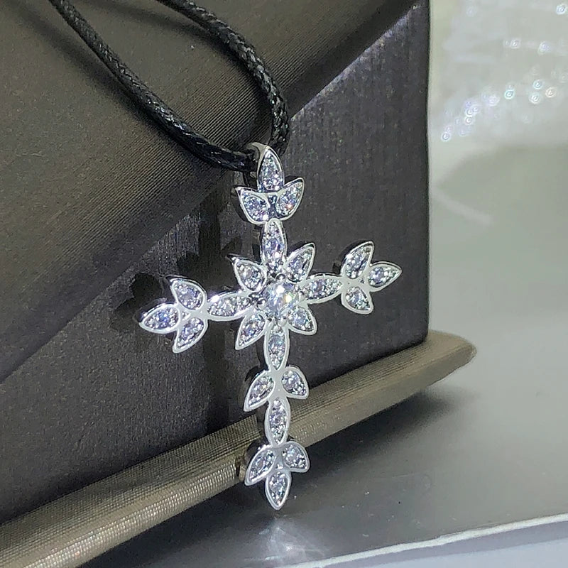 New Cubic Zirconia Cross Pendant Necklace for Men Women Wedding Dainty Chain Strong High Quality Classic Unique Fashion Jewelry