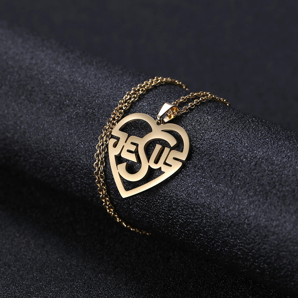 My Shape Stainless Steel Necklace Christian Jewelry Heart Jesus Cross Shaped Steel Color Gold Color Pendant Chain Jewelry Gifts