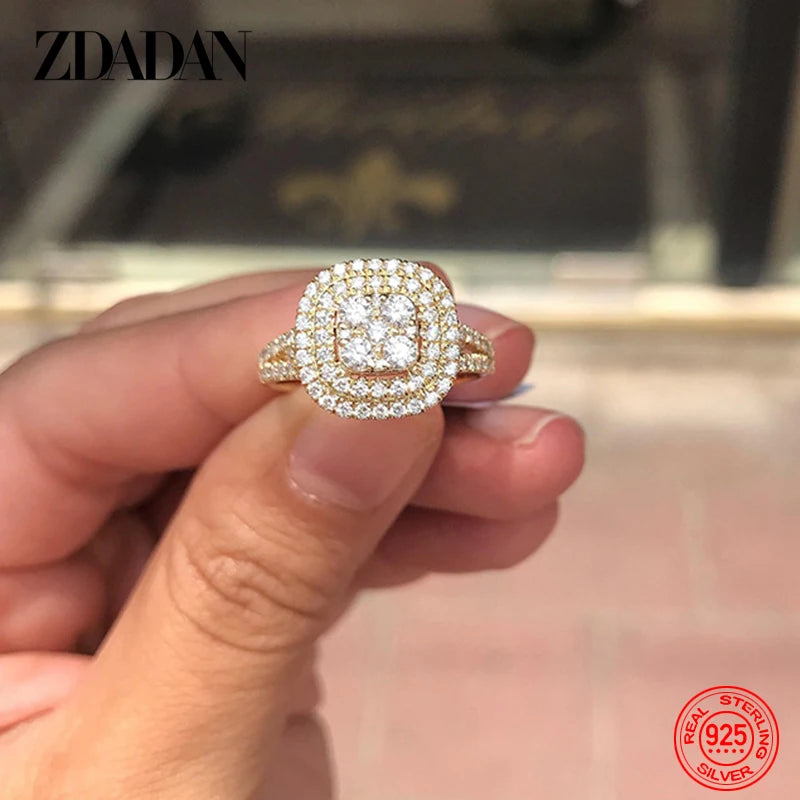 ZDADAN 925 Sterling Silver Square CZ Ring For Women Fashion Jewelry Accessories Wholesale Gift