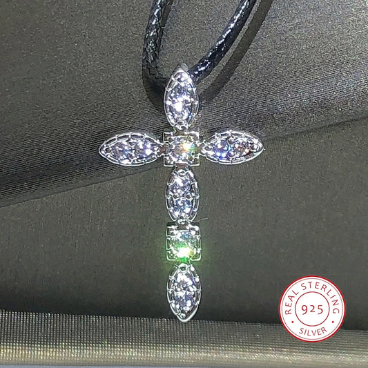 925 Silver Exquisite Cross Necklace Jewelry Women's Wedding Fashion Cross CZ Crystal Zircon Pendant Necklace Valentine's Day Gif