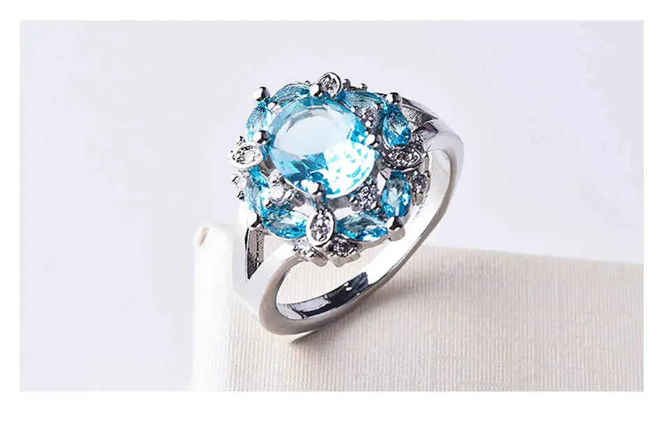 ZDADAN 925 Sterling Silver Flower Red Zircon Rings For Women Fashion Wedding Jewelry